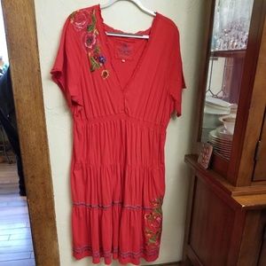 Johnny Was JWLA Embroidered Cotton Dress Size 2X with Pockets